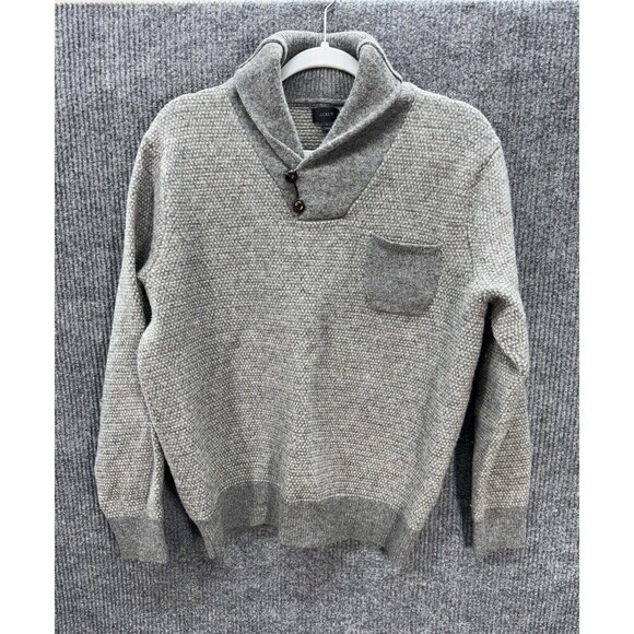 J. Crew Other - J Crew 100% Lambswool Sweater Mens Large Gray Knit Shawl Collar Button Pocket
